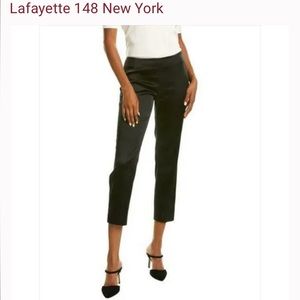 LAFAYETTE 148 NEW YORK BELLE SATIN STANTON PANT BLACK HIGH-RISE